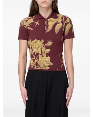 Moschino Floral-Jacquard Polo Top - Red