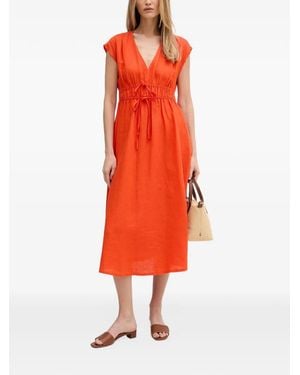 Benetton Drawstring V-Neck Midi Dress - Red