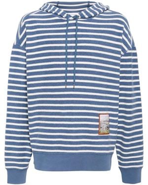 Maison Kitsuné Appliqué-Logo Striped Cotton Hoodie - Blue