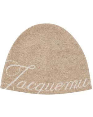 Jacquemus Logo-Intarsia Beanie Hat - Natural