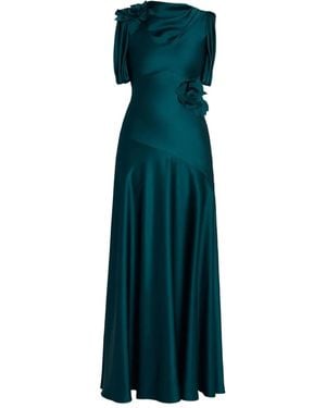 Erdem フローラル サテンドレス - グリーン