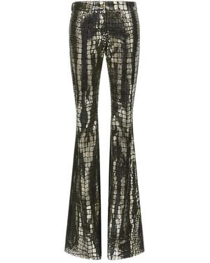 Roberto Cavalli Crocodile-Effect Leather Pants - Gray