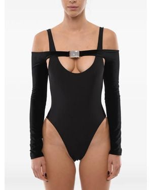David Koma Buckle-Detail Cutout Bodysuit - Black