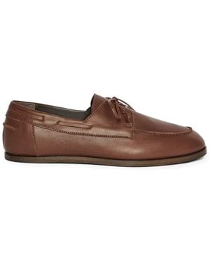 Lardini Lace-Up Leather Boat Shoes - Brown