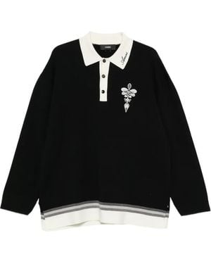 Amiri Polo Con Logo Ricamato E Finiture A Righe - Nero