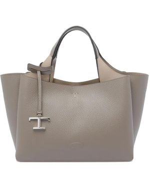 Tod's T-Logo Leather Tote Bag - Grey
