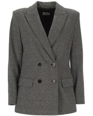 Marella Double-Breasted Peak-Lapels Blazer - Gray