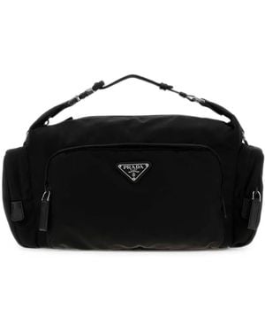 Prada Bolso De Hombro Re-Nylon De Piel Saffiano - Negro