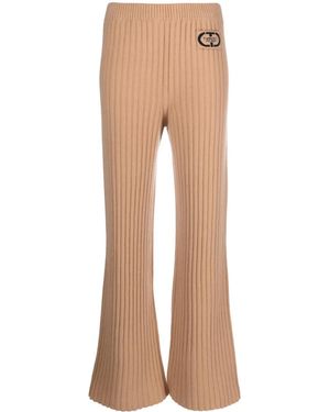 Twinset Logo-Patch Ribbed-Knit Trousers - Natural