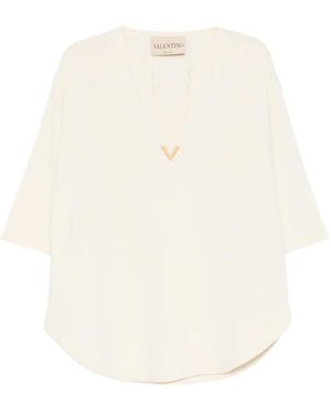 Valentino Garavani Logo-Appliqué Knitted Blouse - White