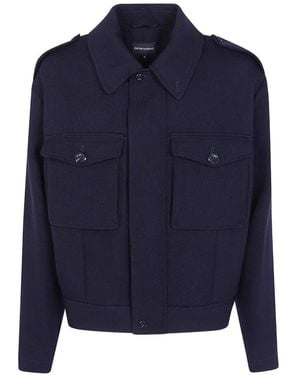 Emporio Armani Button-Up Wool Jacket - Blue