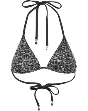 Philipp Plein Rhinestone-Embellished Triangle Bikini Top - White