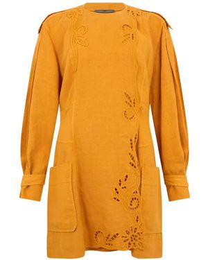 Alberta Ferretti Broderie-Anglaise Long-Sleeve Mini Dress - Orange