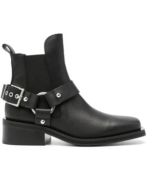 Ganni Low Cut Chelsea Boot With Decorative Buckle - Black