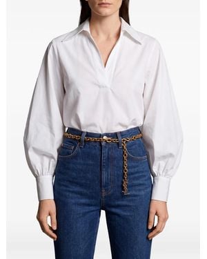 SUTTON NEW YORK V-Neck Cotton-Poplin Blouse - White