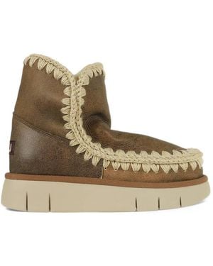 Mou Eskimo 18 Bounce Crochet-Trim Ankle Boots - Natural