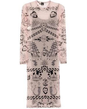 Pinko Printed Mesh Midi Dress - Natural