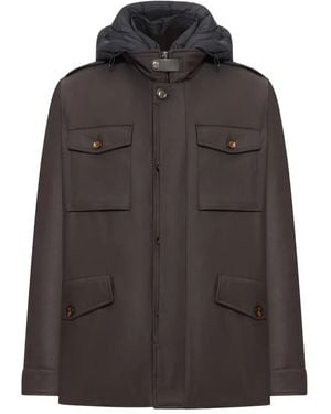 Moorer Isac Hooded Wool Field Jacket - Black