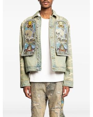 Who Decides War Unfurled Embroidered-Panel Denim Jacket - Gray