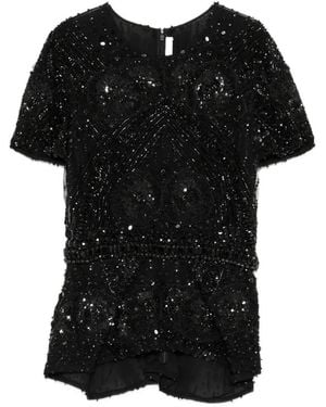 Naeem Khan Bead-Embellished Peplum Top - Black