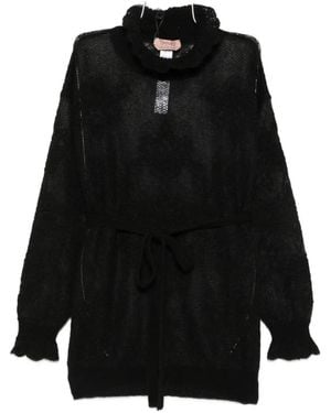 Twinset Pointelle-Knit Belted Sweater - Black