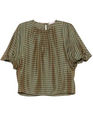Kristina Ti Striped Puffed-Sleeve Blouse - Green