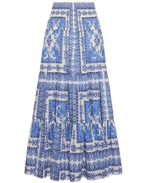 Cara Cara Emilia Tiered Scarf-Print Maxi Skirt - Blue