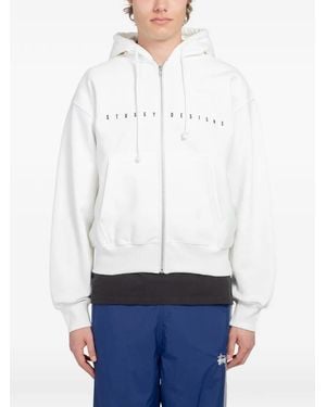 Stussy S Box Logo-Print Zip-Up Hoodie - White