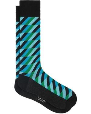 Paul Smith Chaussettes En Coton À Rayures Diagonales - Blue