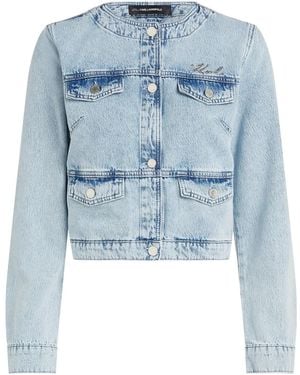 Karl Lagerfeld Jeansjacke Ohne Kragen - Blau