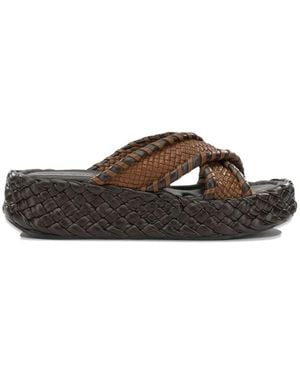 Toni Pons Woven Crossover-Strap Slides - Brown