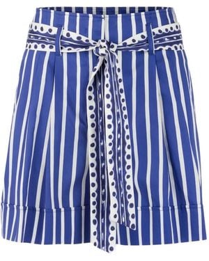 Marc Cain Striped Belted Shorts - Blue