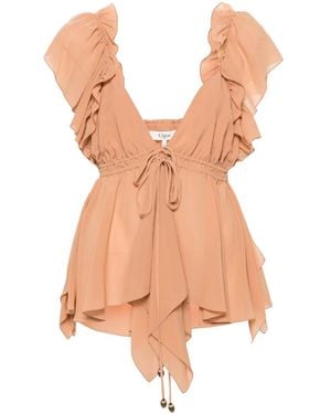 Chloé Silk Gathered Cami Top - Brown