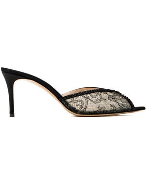 Andrea Wazen Katy Lace Beaded Mules - Metallic