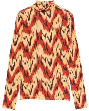 Ulla Johnson High-Neck Patterned T-Shirt - Orange