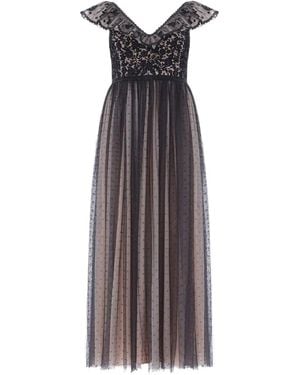 Needle & Thread Lace-Detail Ruffled Dress - Purple