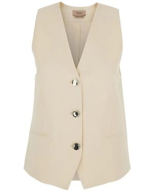 Twinset Buttoned V-Neck Gilet - Natural