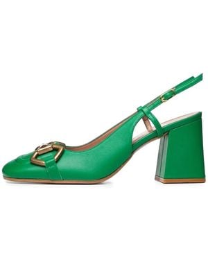 Poche Paris Buckle-Embellished Slingback Pumps - Green
