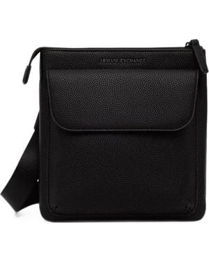 ARMANI EXCHANGE Logo-Plaque Pebbled-Effect Messenger Bag - Black