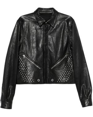 Rick Owens Studded Buttoned Leather Jacket - Black