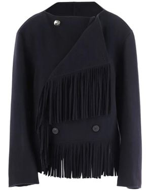 Carven Fringe-Trimmed Double-Breasted Jacket - Blue