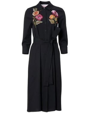 Carolina Herrera Floral Embroidered 3/4-Sleeve Midi Shirtdress - Black