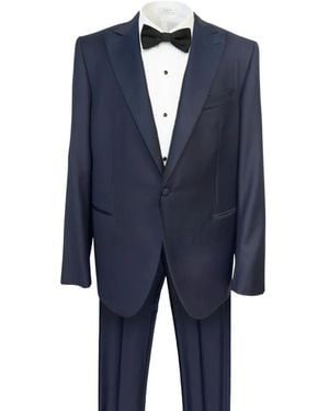 Caruso Single-Breasted Satin-Lapel Tuxedo Suit - Blue