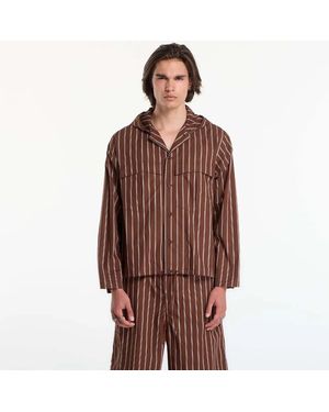 Etudes Studio Vertical-Stripe Hooded Shirt Jacket - Brown