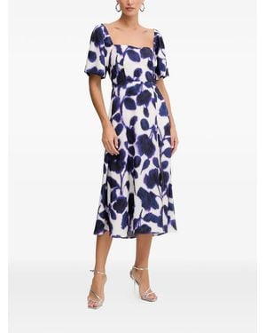 Morgan Floral Square-Neck Midi Dress - Blue