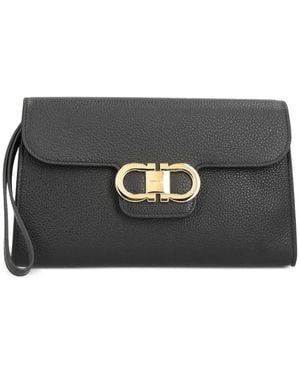 Ferragamo Double Gancini Clutch - Black