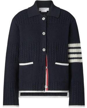 Thom Browne Merino-Wool 4-Bar Rugby Milano-Stitch Cardigan - Blue