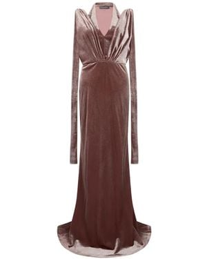Alberta Ferretti Langärmeliges Maxikleid Mit Samtstruktur - Lila