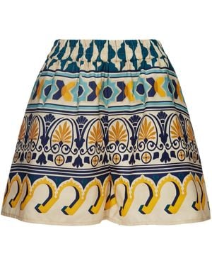 La DoubleJ Patterned High-Waist Shorts - Blue