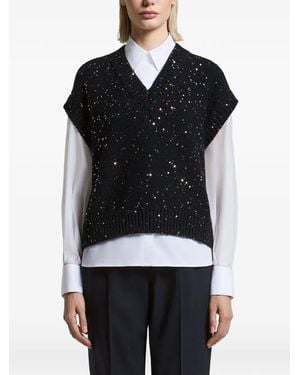 Peserico Sequin-Embellished V-Neck Sweater - Black